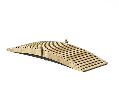 Wooden Garden Bridge Featuring Arched Design and Decorative Slatted Structure 3d model