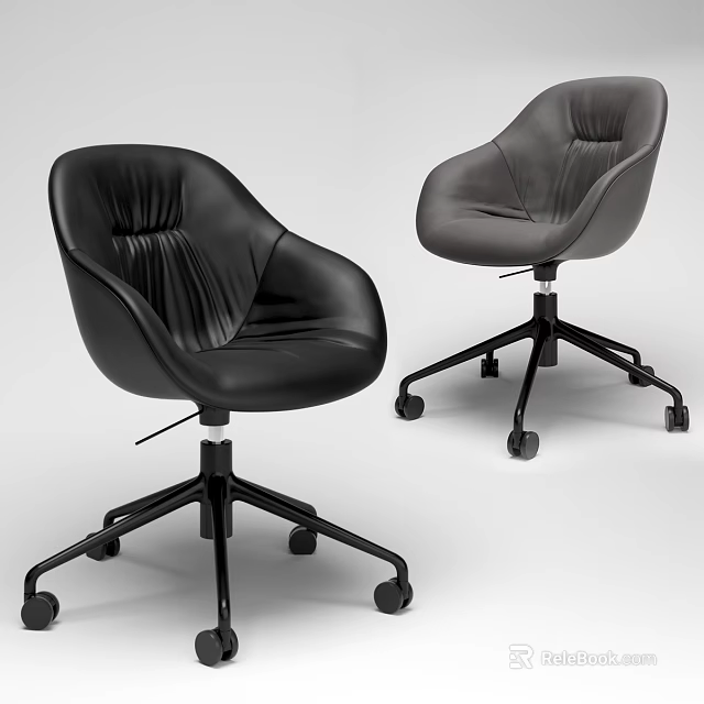 Black And Gray Leather Office Chair With Curved Backrest Swivel Wheels And Sturdy Base 3d model 