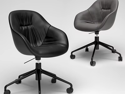 Black And Gray Leather Office Chair With Curved Backrest Swivel Wheels And Sturdy Base 3d model