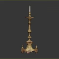 Vintage Golden Carved Decorative Candlestick With Intricate Base And Ornate Details
