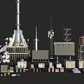Industrial Equipment Including Tower Antennas Water Tower Storage Tanks Solar Panels And Control Cabinets