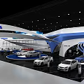 Modern Car Exhibition Booth With Sleek Design Lighting And Displayed Vehicles