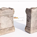 Rustic Stone Pillars With Wooden Accents And Intricate Carved Details