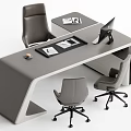 Modern Office Desk With Sleek Design Laptop Coffee Cup And Ergonomic Chairs