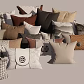 Modern Decorative Throw Pillows With Geometric Patterns Houndstooth And Circular Logo In Neutral Tones 3d model