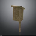 Rustic Wooden Birdhouse With Sloped Roof Small Entry Hole And Wooden Pole Base