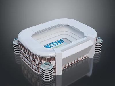 Modern White Stadium Design With Striped Columns Seating Stands LED Screen And Football Field 3d model
