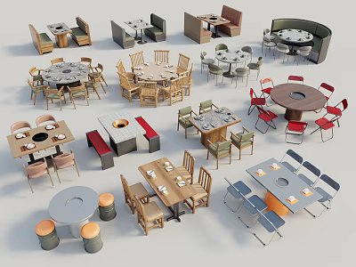 Modern Dining Table Sets With Various Chair Styles And Multiple Shape Designs 3d model