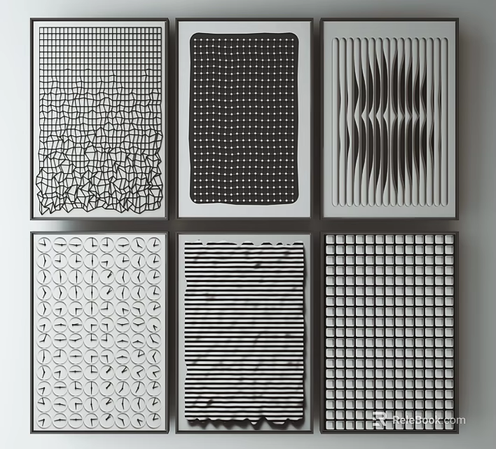 Decorative Wall Panels Featuring Six Different Textured And Geometric Patterns 3d model 