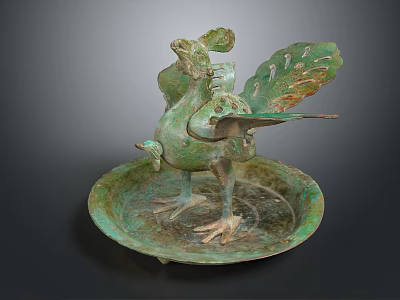 Antique Bronze Bird Shaped Decorative Ornament Set With Tray For Home Decor 3d model