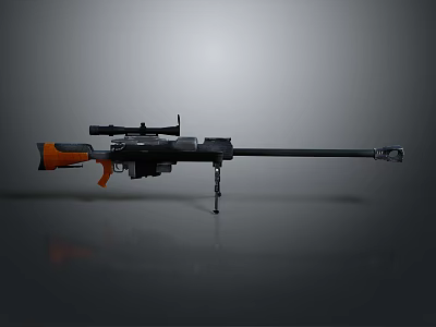 Tactical Black Rifle With Orange Grip Scope Tripod Stand And Long Barrel 3d model