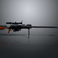 Tactical Black Rifle With Orange Grip Scope Tripod Stand And Long Barrel
