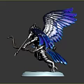 Mythical Avian Warrior With Blue Wings Holding Weapon On Frost Base 3D Model Sculpture