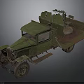 Vintage Green Truck With Rusty Body And Mechanical Device On Flatbed