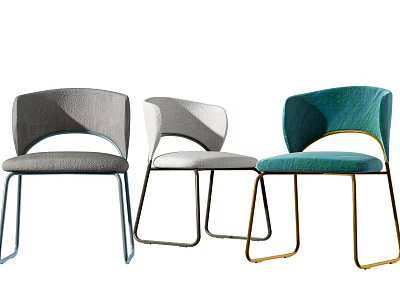 Three Modern Leisure Chairs Gray White Teal With Stylish Metal Legs Design 3d model
