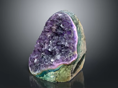 Natural Amethyst Geode Stone With Purple Crystals And Green Outer Layer 3d model