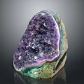 Natural Amethyst Geode Stone With Purple Crystals And Green Outer Layer