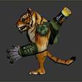 Fierce Orange Black Tiger Mechanical Hybrid 3D Model With Green Arms Yellow Backpack Device