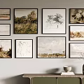 Gallery Wall With Framed Paintings And Artworks In Living Room Decor