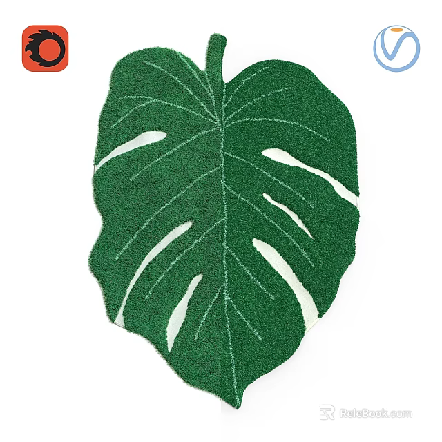 Green Monstera Leaf Pattern Square Carpet for Home Decor with Soft Texture and Modern Design 3d model 