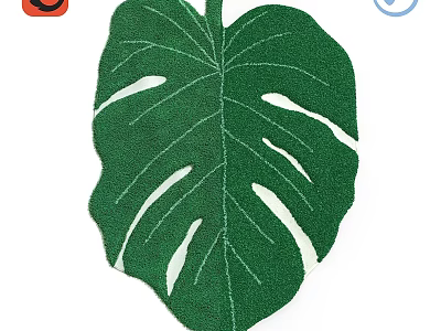 Green Monstera Leaf Pattern Square Carpet for Home Decor with Soft Texture and Modern Design 3d model