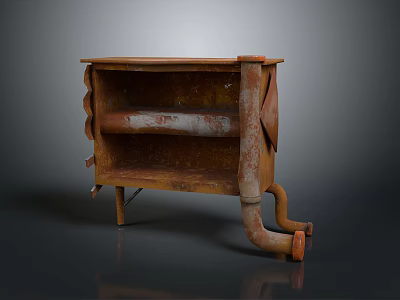 Rusty Metal Shelf Structure With Decorative Pipes And Industrial Design Elements 3d model