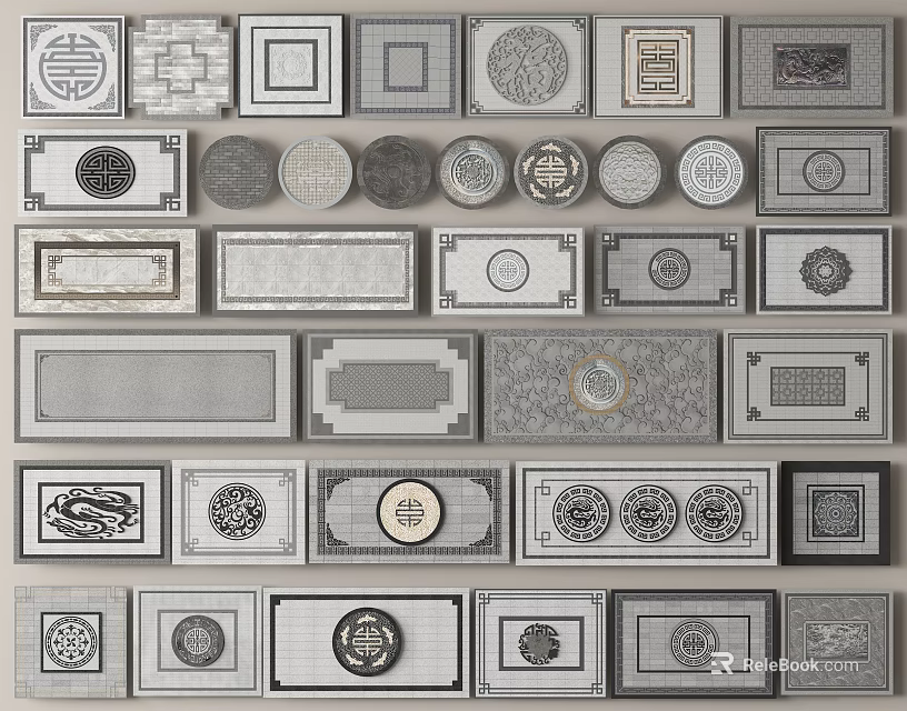 Various Garden Path Paving Designs With Classic Patterns And Decorative Motifs 3d model