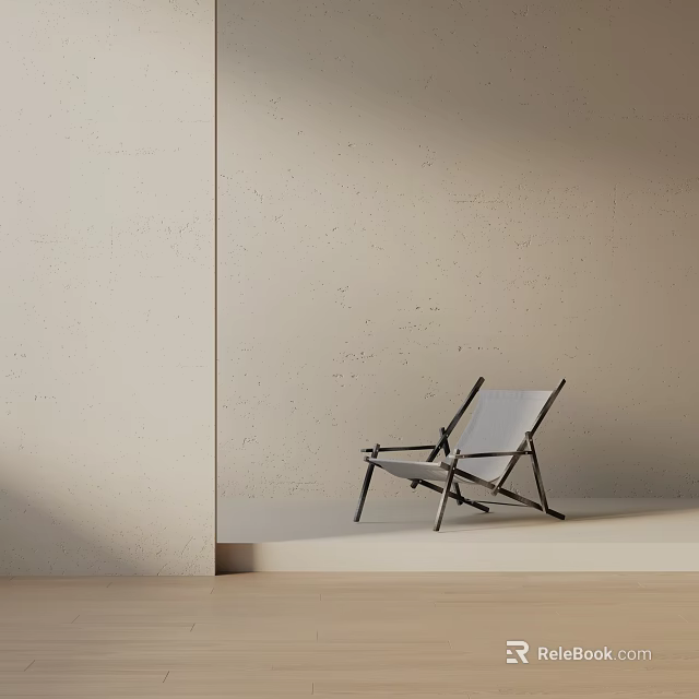 Minimalist Leisure Chair With Lightweight Metal Frame Against Beige Wall And Wooden Floor 3d model 