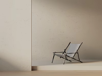 Minimalist Leisure Chair With Lightweight Metal Frame Against Beige Wall And Wooden Floor 3d model