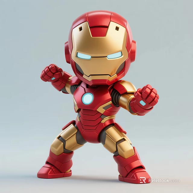 Man in Red and Gold Iron Man Armor Standing with Fists Clenched and Blue Luminous Parts 3d model 