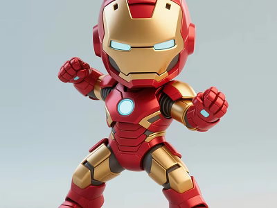 Man in Red and Gold Iron Man Armor Standing with Fists Clenched and Blue Luminous Parts 3d model