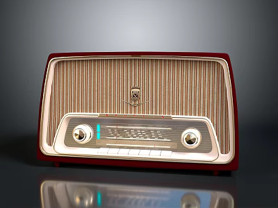 Vintage Electronic Radio With Retro Design Red Beige Knobs And Tuning Dial 3d model