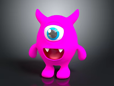 Cute Pink 3D Cartoon Monster Character With Big Blue Eye Horns And Sharp Teeth 3d model