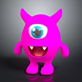 Cute Pink 3D Cartoon Monster Character With Big Blue Eye Horns And Sharp Teeth