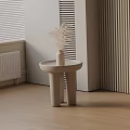 Minimalist Modern Bedside Table With Round Top Double Column Base And Dried Flower Vase 3d model