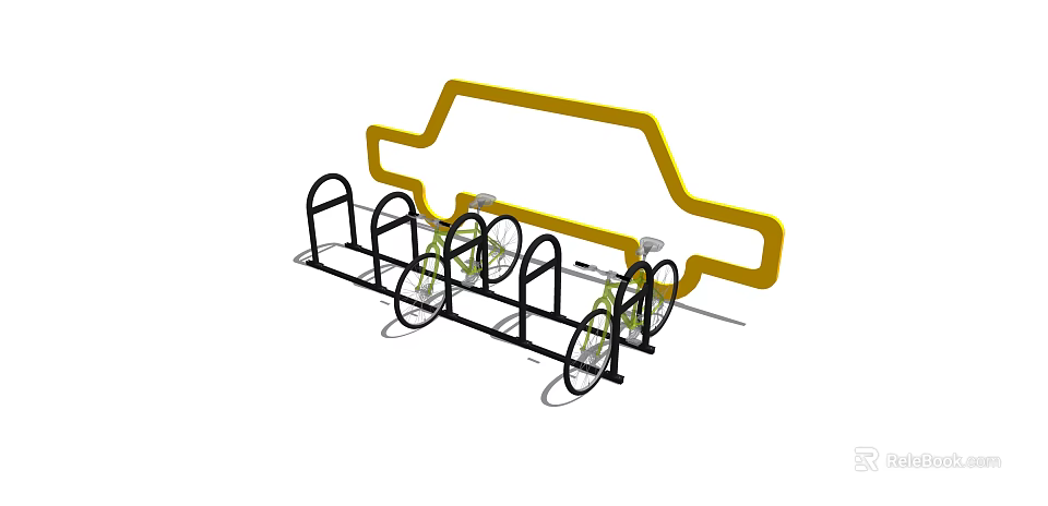 Bicycle Parking Rack With Yellow Car Shaped Frame And Black Stands 3d model 