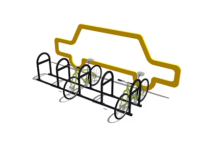Bicycle Parking Rack With Yellow Car Shaped Frame And Black Stands 3d model