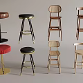 Various Modern Bar Stools Featuring Wooden Metal Frames Upholstered Seats And Red Black Brown Colors