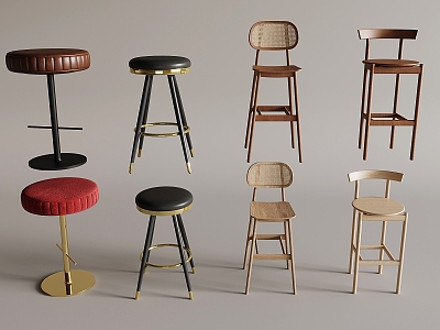 Bar Chair Bar Stool Bar Chair High Stool Backrest Rattan Bar Chair Casual Chair Without Armrest 3d model