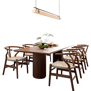 New Chinese Song Style Dining Table and Chair Combination Dining Table and Chair Chandelier Jewelry Ornaments 3d model