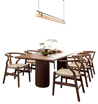 New Chinese Song Style Dining Table and Chair Combination Dining Table and Chair Chandelier Jewelry Ornaments 3d model