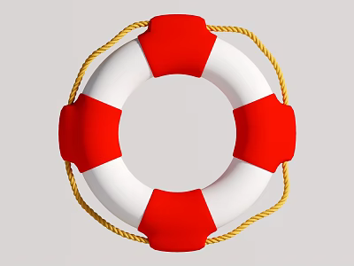 Red And White Lifesaver Decorative Ornament With Yellow Rope For Home Decor 3d model