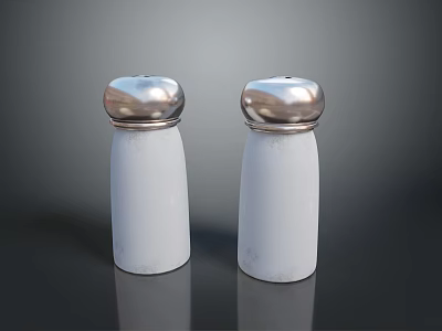 White Ceramic Salt And Pepper Shakers With Metal Lids For Kitchen Dining 3d model