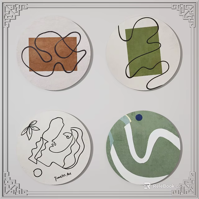 Round Rugs Featuring Abstract Lines Face Leaf Motifs And Colorful Patterns 3d model