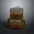 Green And Gray Canvas Backpack With Leather Straps Multiple Pockets For Daily Use 3d model