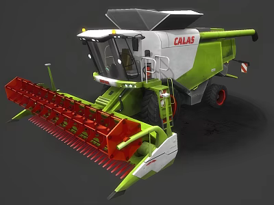 CALAS Green White Combine Harvester With Red Cutting Header For Agricultural Work 3d model