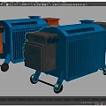 Blue and Orange Industrial Equipment with Mobile Enclosure and Wheels Design