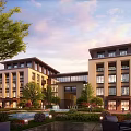 Modern Multistory Residential Exterior With Green Landscape And Leisure Seating Area