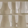 White Curtains With Various Drapery Styles And Tiebacks For Home Window Decor 3d model