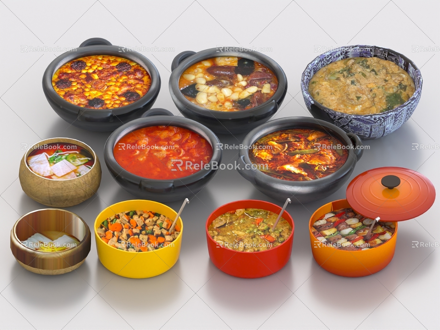 Food Cooked Food Stir-fried Vegetables Steamed Dishes Chinese Stew Stewed Meat Hunan Vegetables Cover Rice Pot Rice 3d model